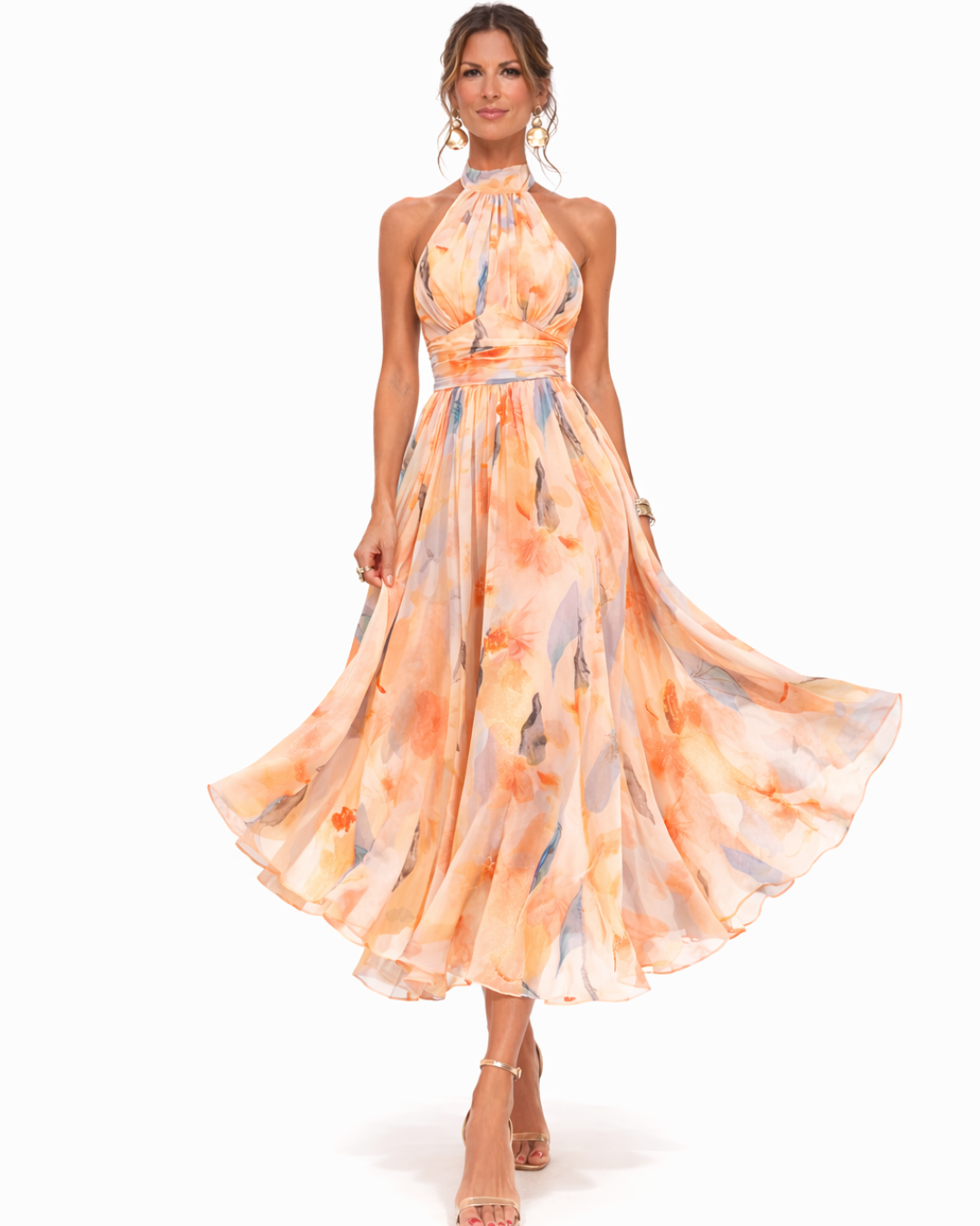 Aurora | Abito con scollo Halter e Stampa Acquerello